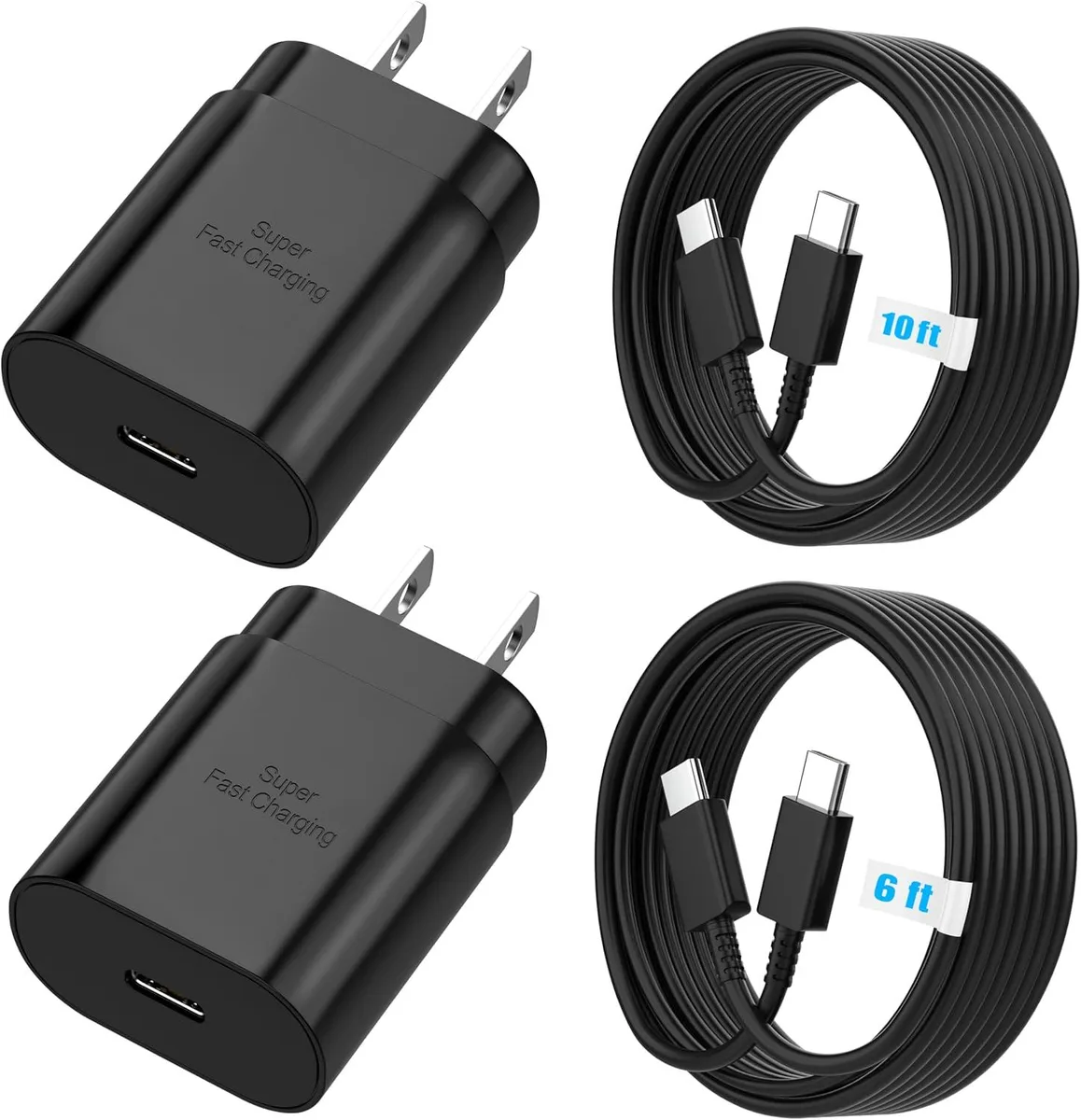 ONITOON ONITOON 25W USB-C Wall Charger with 6ft + 10ft Cables Black 2Pack — product photo