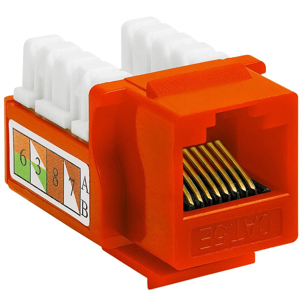 Orange Cat5E punch-down keystone jack with white IDC cap