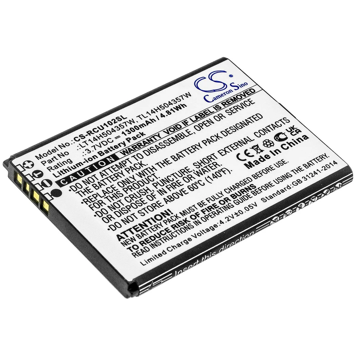 Rectangular replacement battery for flip phone models U102AA U102AC