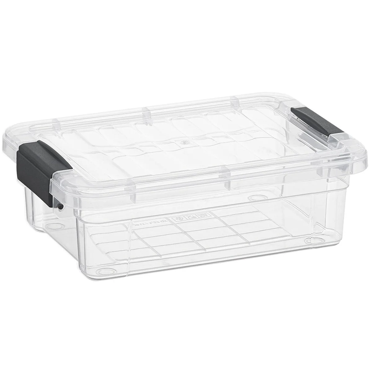 Clear rectangular plastic box with snap lid, 8.25 by 5.5 by 2.5 inches