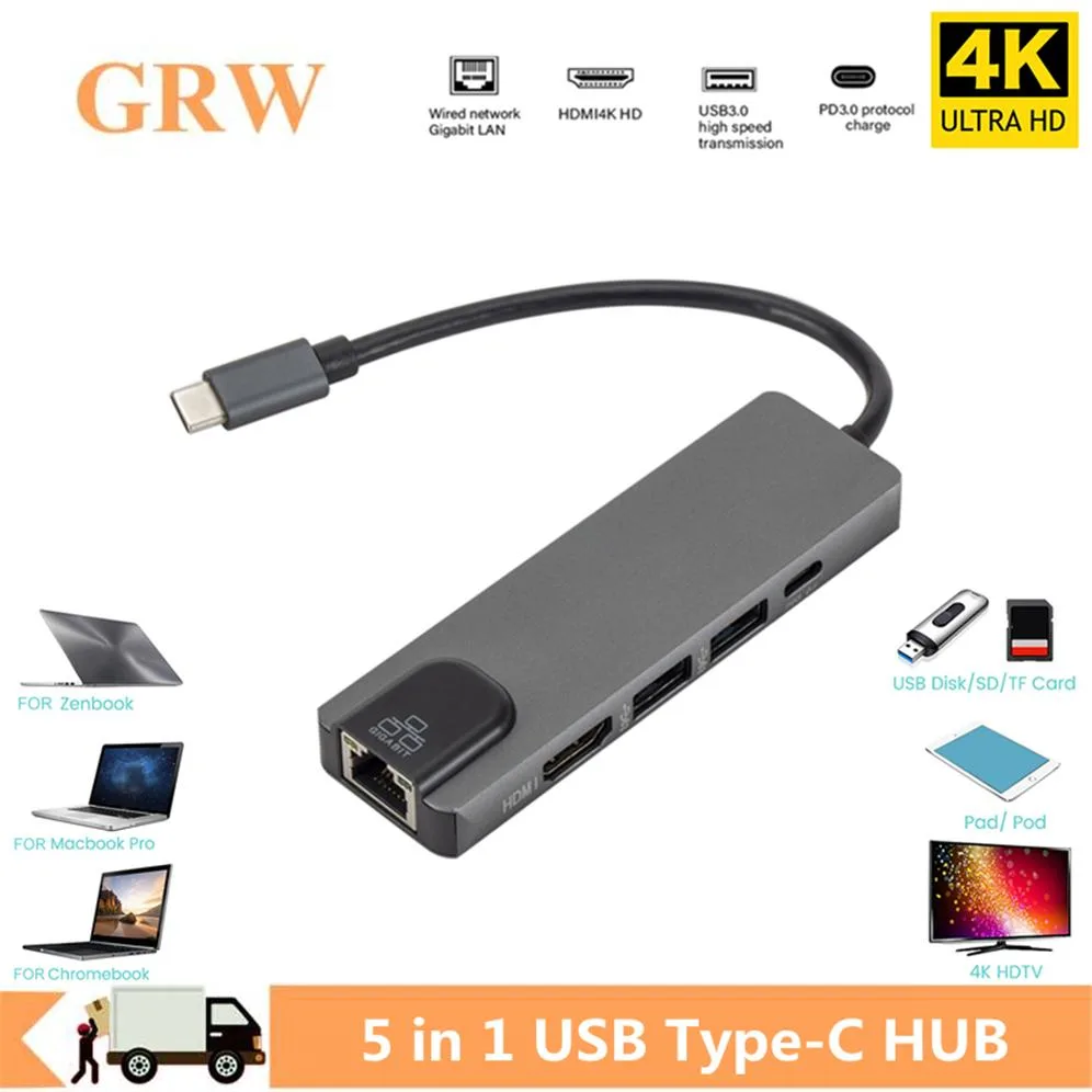 WRIARICH WRIARICH LKTC15 Thunderbolt 3 dock converter 4k HDMI Gigabit Ethernet 100W PD grey — product photo