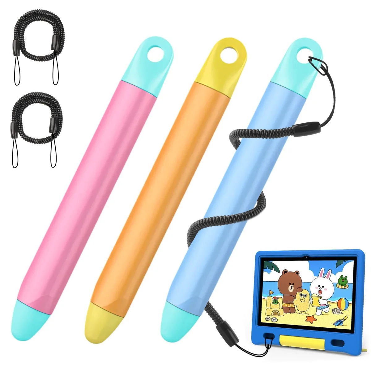  AUZOSL Kids Stylus 3 Pack Pink Orange Blue Tethers — product photo