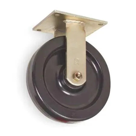 Rigid plate caster with black phenolic wheel and metal mounting plate
