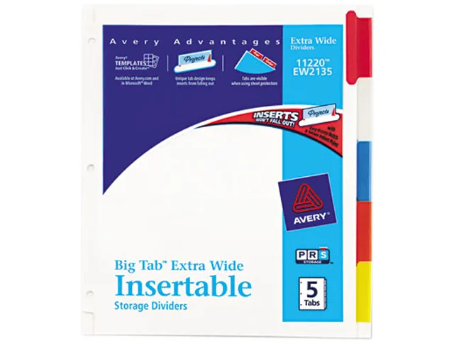 Avery Avery 11220 Big Tab Extrawide Dividers 5 Multicolor Tabs 9 x 11 White card filing — product photo