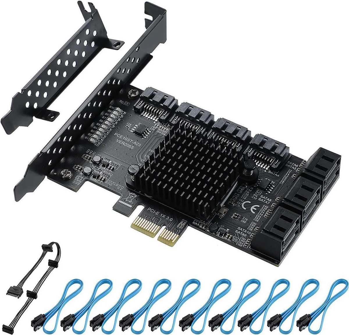 Vszerda Vszerda 10 Port SATA 3.0 PCIe x1 Expansion Card ASM1166 Low Profile — product photo