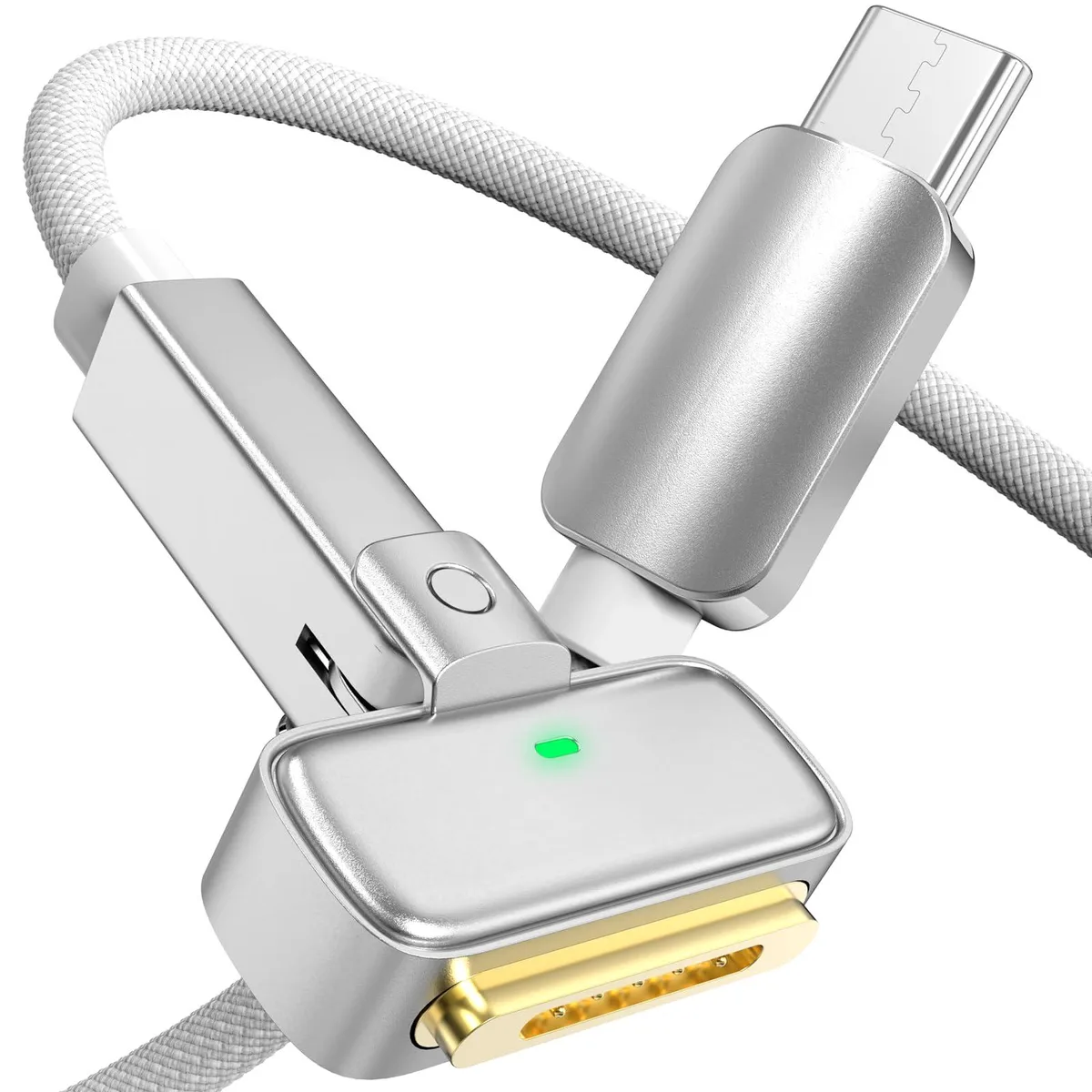 White braided USB-C cable with magnetic MagSafe 3 tip, 6.6 ft long