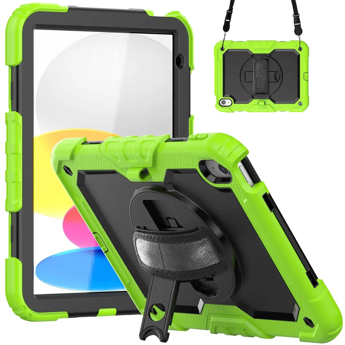 Timoom Timoom Heavy-Duty Case 360° Kickstand Shoulder Strap iPad 11th 11 10th 10.9 Green — product photo