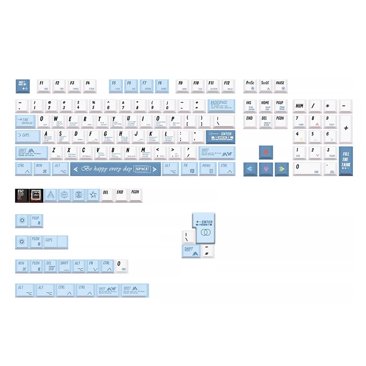 Yoetaun Yoetaun 136-Key Cherry Profile PBT Keycap Set White/Blue 6.25U Spacebar — product photo