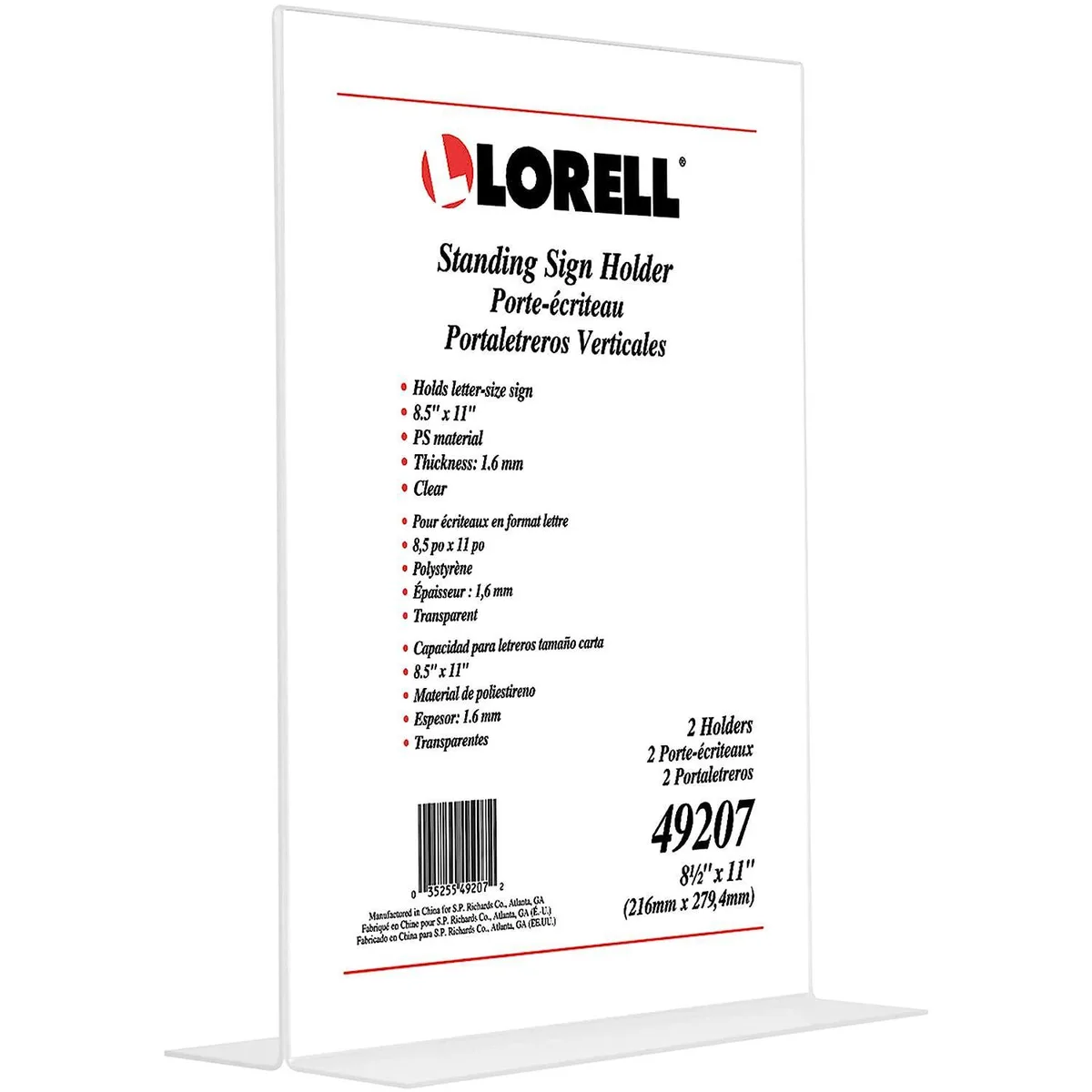 Lorell Lorell RNAB08LNZY9FK T-Base Standing Sign 8.5x11 Clear Acrylic 1.6mm 2-Pack — product photo