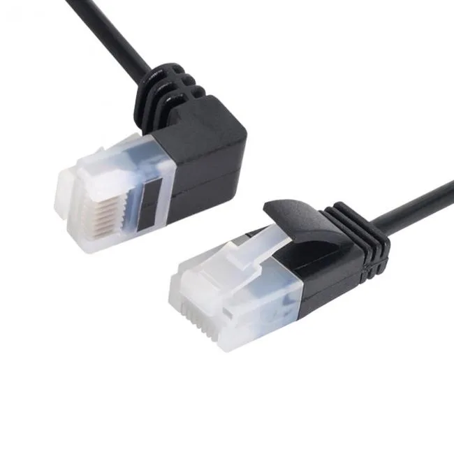 Cablecc Cablecc Ultra Slim Cat6 Ethernet Cable 3 ft Black 90 Degree Down Angled to Straight — product photo