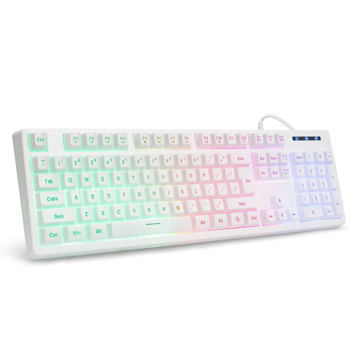  HUO JI CQ104 White Gaming Keyboard USB Wired Rainbow LED Backlit 104 Keys — product photo