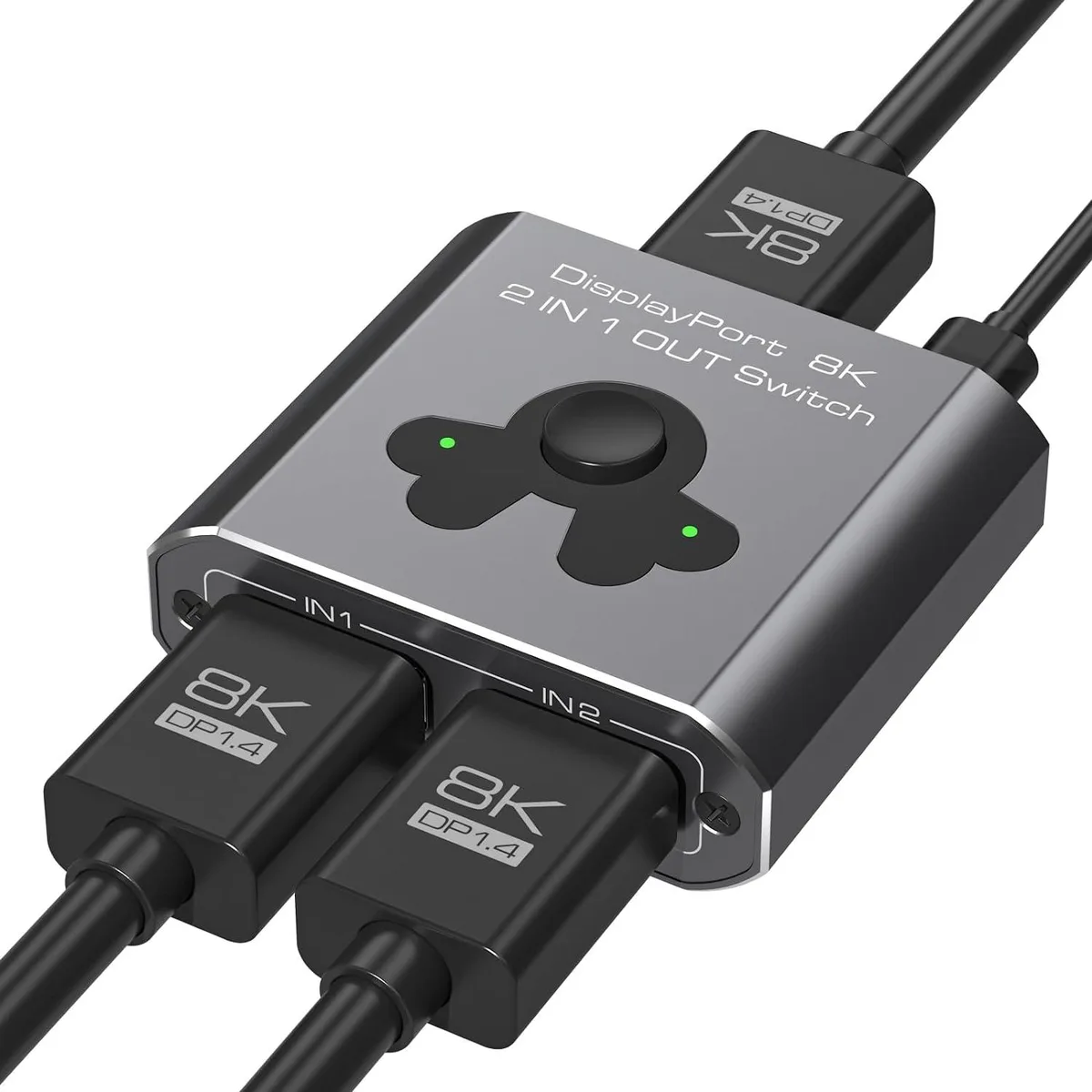 Hitoor Hitoor DisplayPort Switch 2 in 1 Out 8K@60Hz 4K@144Hz 32.4Gbps Gray — product photo