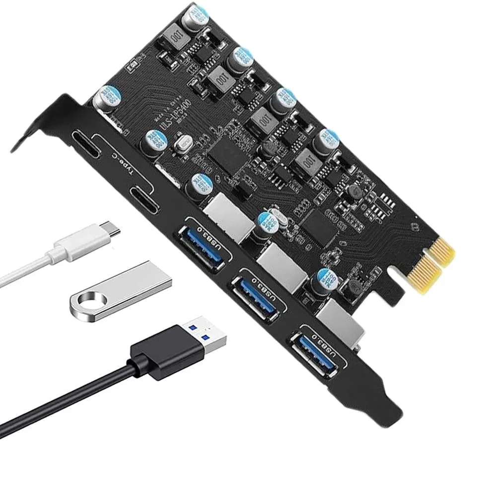 ESTONE ESTONE PCIE23A2C 5-Port USB 3.0 Expansion Card (2×USB-C, 3×USB-A) — product photo