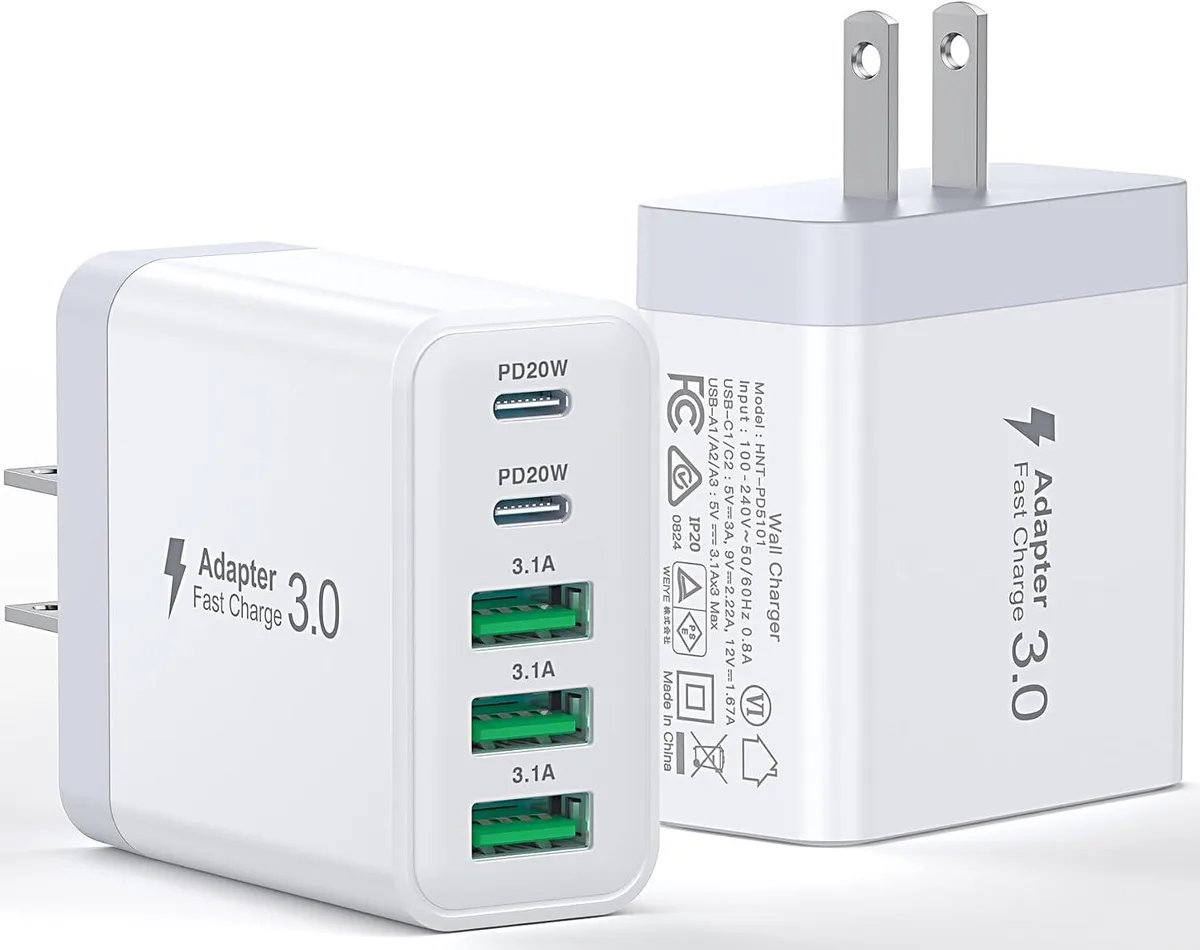 ONITOON ONITOON 50W 5-Port USB-C Wall Charger 2-Pack QC Compatible 17 16 15 14 13 12 — product photo