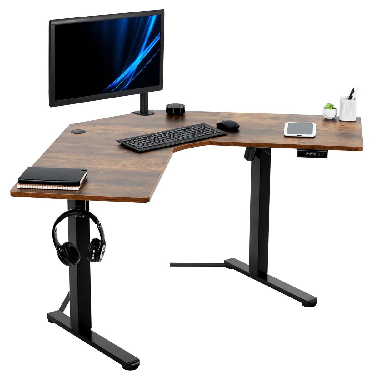 VIVO VIVO Electric Corner Desk 47" x 47" Vintage Brown/Black 154 lbs — product photo