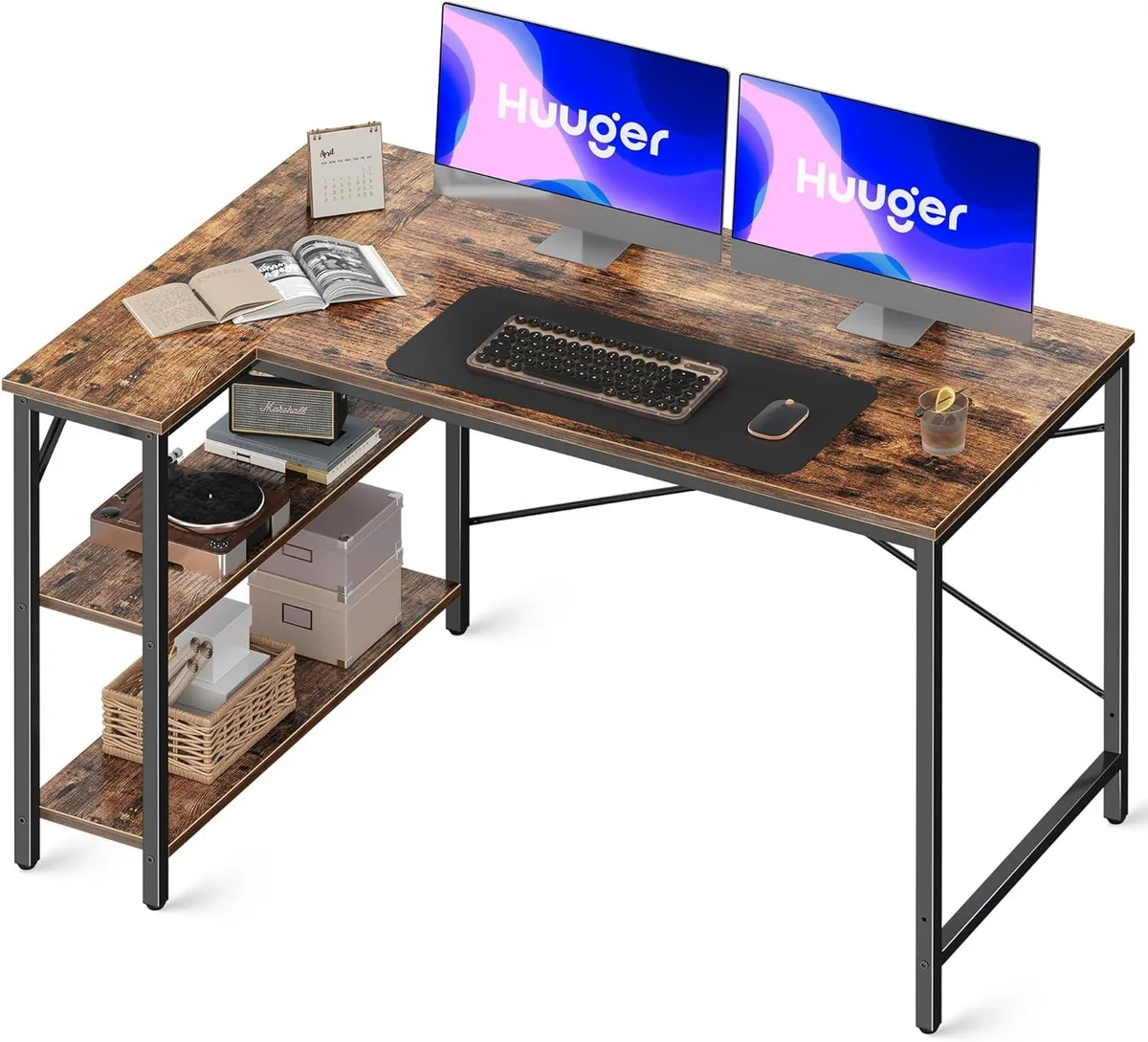 BFKK BFKK 47" L-Shaped Desk with Reversible Shelves, Brown — product photo