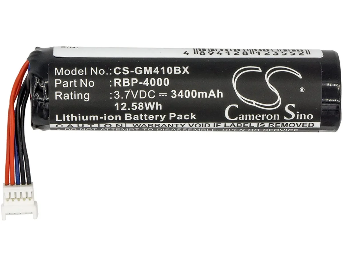 Rectangular lithium-ion battery pack, dark grey plastic casing, gold contacts, 68.7 by 18.4 millimetres