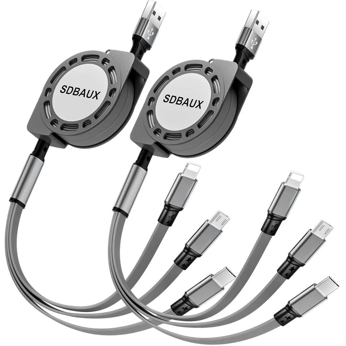 Miimall Miimall 3-in-1 Retractable USB-A Cable 2-Pack 3.3ft — product photo