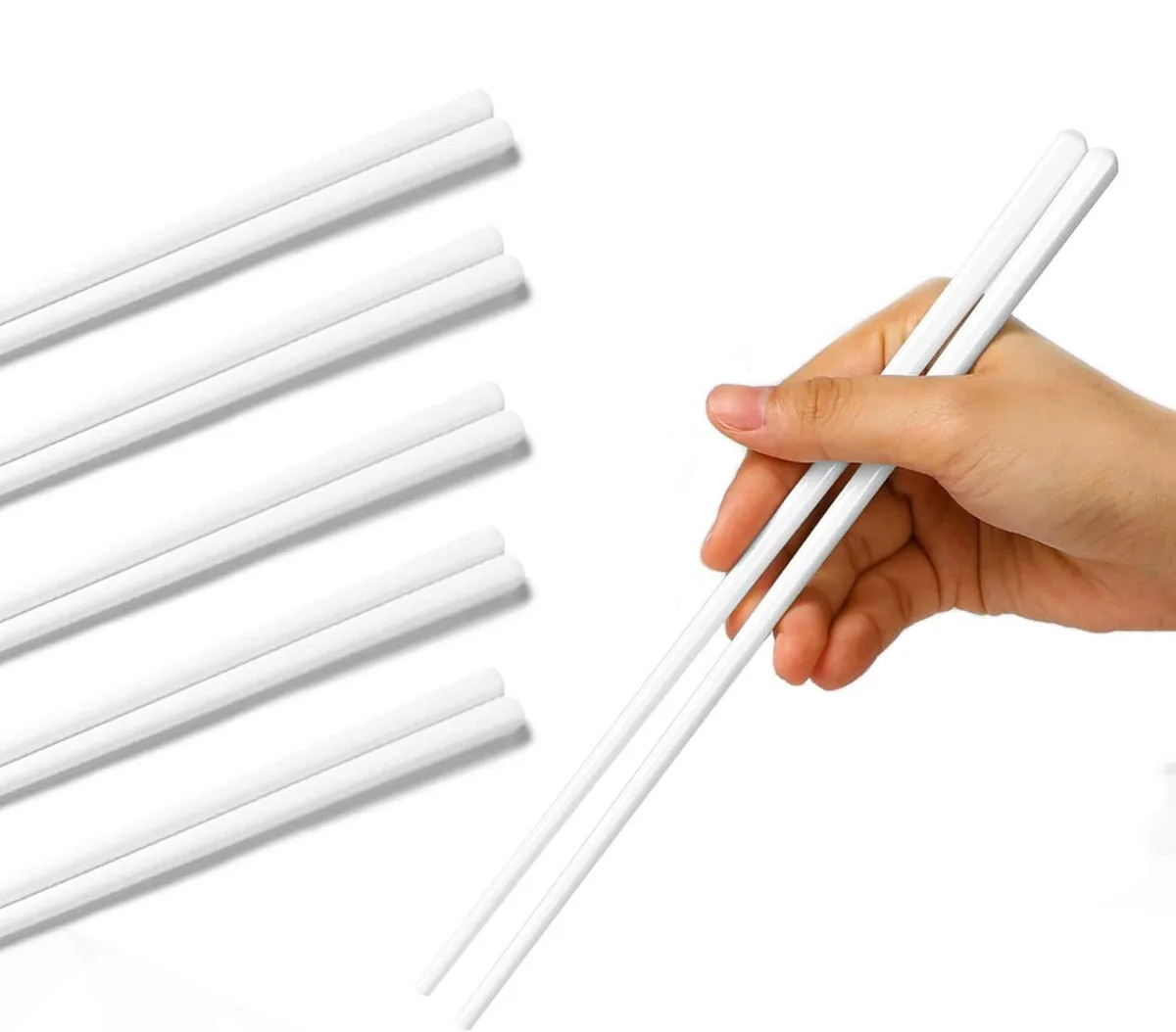 Fifteen white ceramic chopsticks, 9.6 inches long, glossy finish