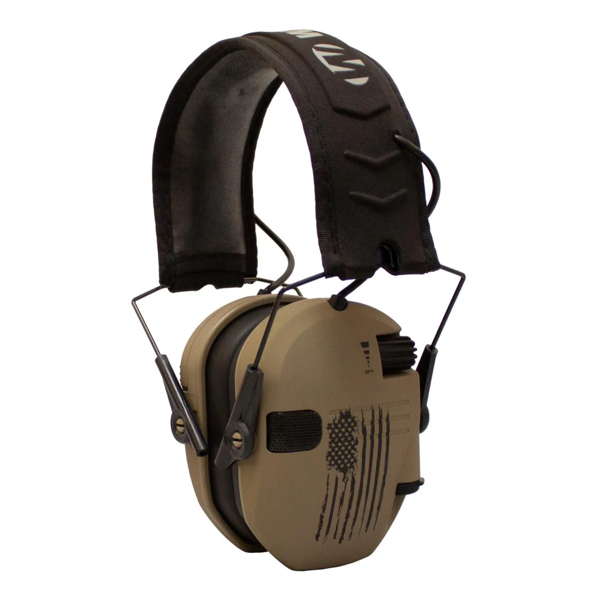 Walker's Razor Slim electronic ear muffs, distressed flag pattern, rubberized low-profile cups