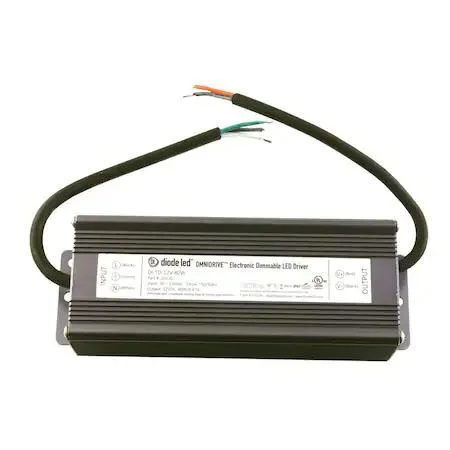 Rectangular black electronic driver unit with label showing 80W 24V