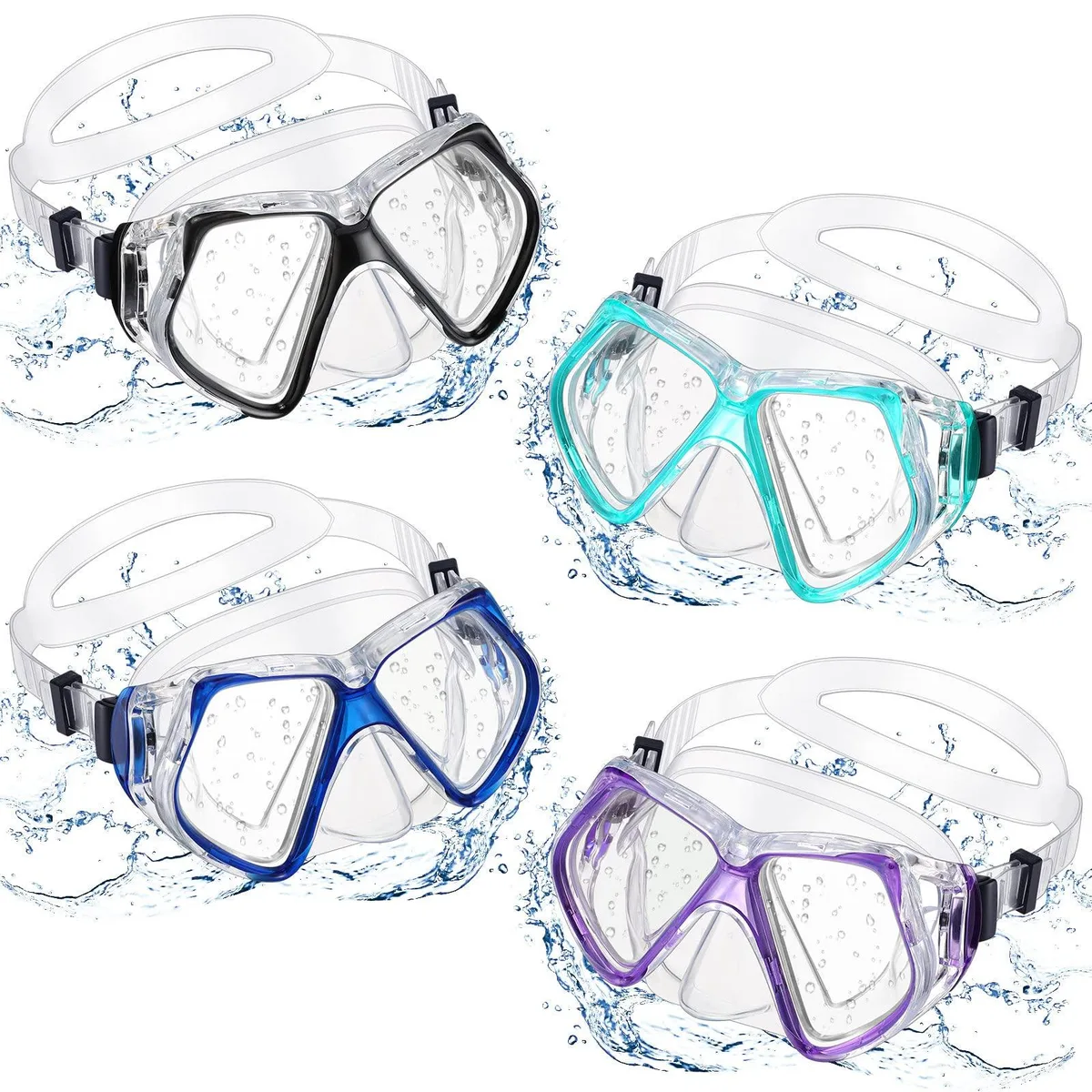  Fabbay Swim Goggles 4 Pack Black Blue Light Green Purple — product photo