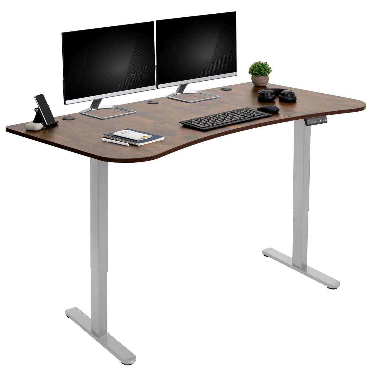 VIVO VIVO Electric 63 x 32 Stand Up Desk, Vintage Brown Top, Gray Frame — product photo