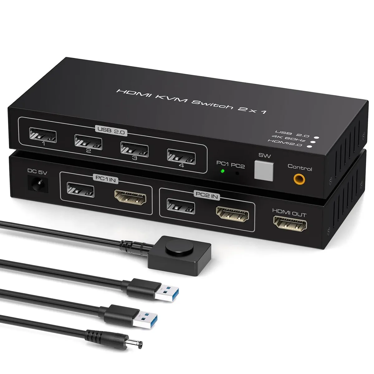 WRIARICH WRIARICH 4K@60Hz HDMI KVM Switch 2 Ports 1 Monitor 2 Computers 4 USB 2.0 Wired Remote — product photo