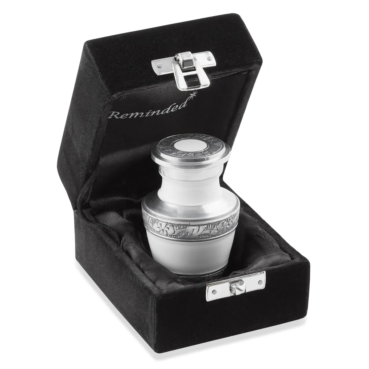 Reminded Reminded Small Cremation Memorial Urn White Silver 5.5 cu in Velvet Case — product photo
