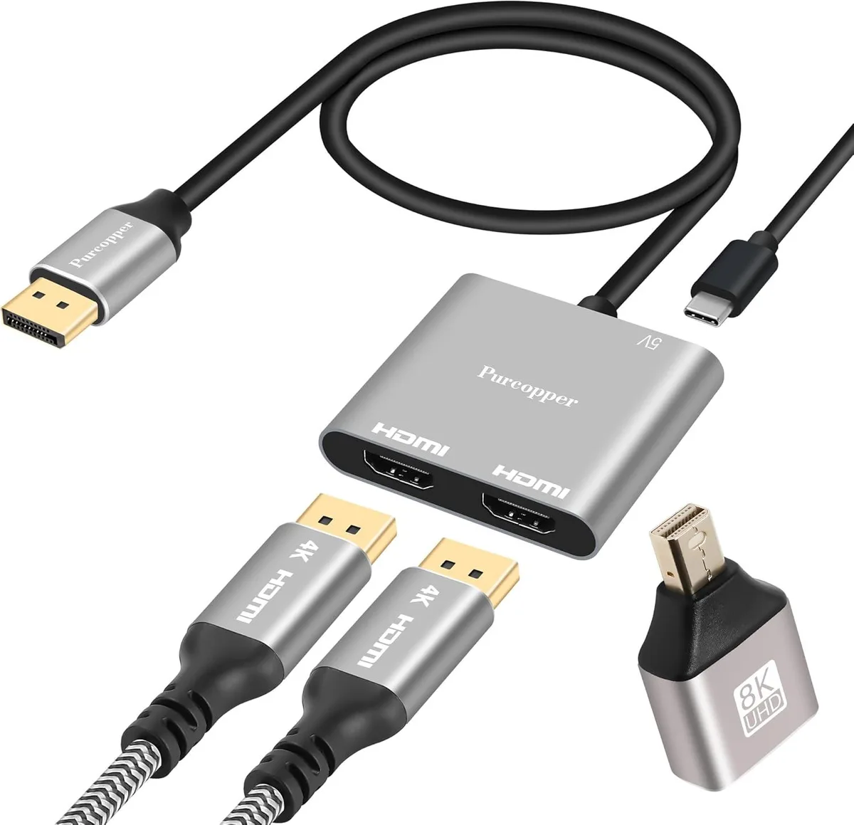 FLEANE FLEANE DisplayPort to Dual HDMI Adapter 0.6 ft 4K@60Hz — product photo