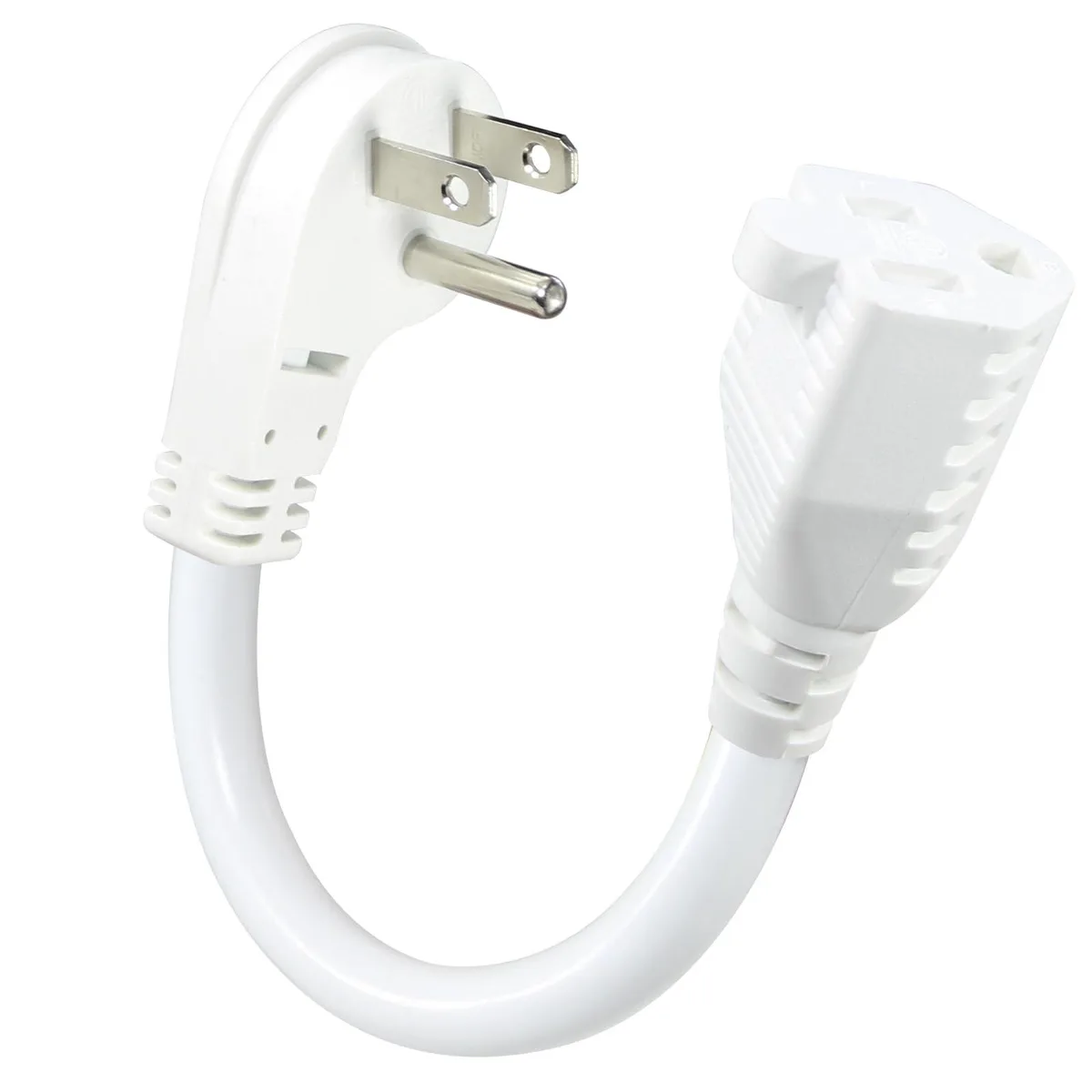  KUNCAN KUNCAN-14AWG-6IN-NEMA5-15P-R 14AWG 6 Inch 45-Degree Flat Plug 15A 125V 1875W White Power Extension Cord — product photo