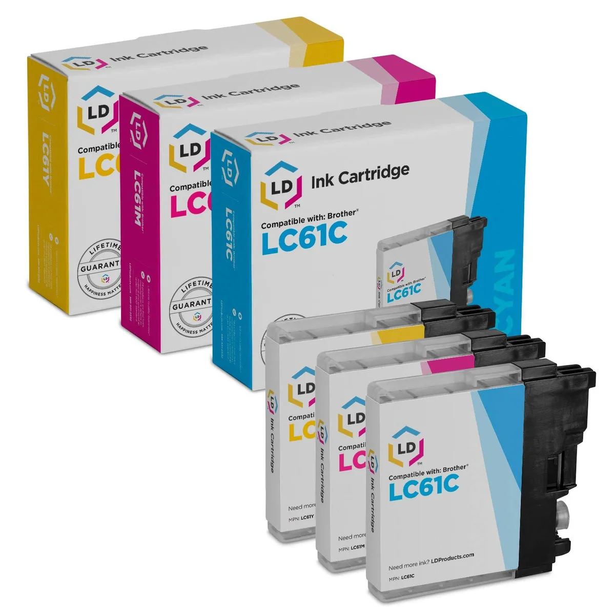 LD Products LD Products Compatible Ink Cartridges for Brother LC61 (Cyan, Magenta, Yellow, 3-Pack) — product photo