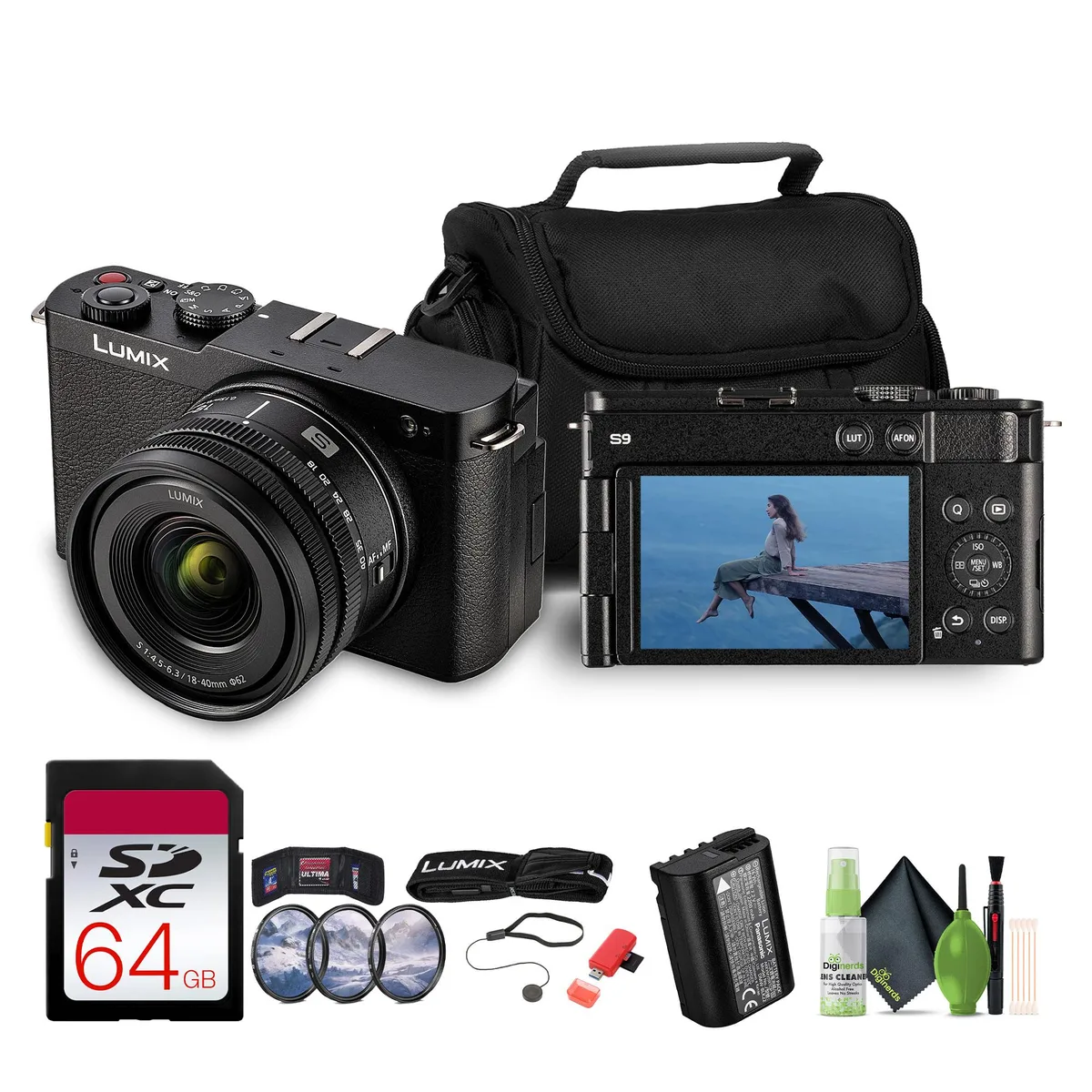 Panasonic Panasonic Lumix S9 18-40mm f/4.5-6.3 Kit Black 64GB Card 62mm Filters Bag — product photo
