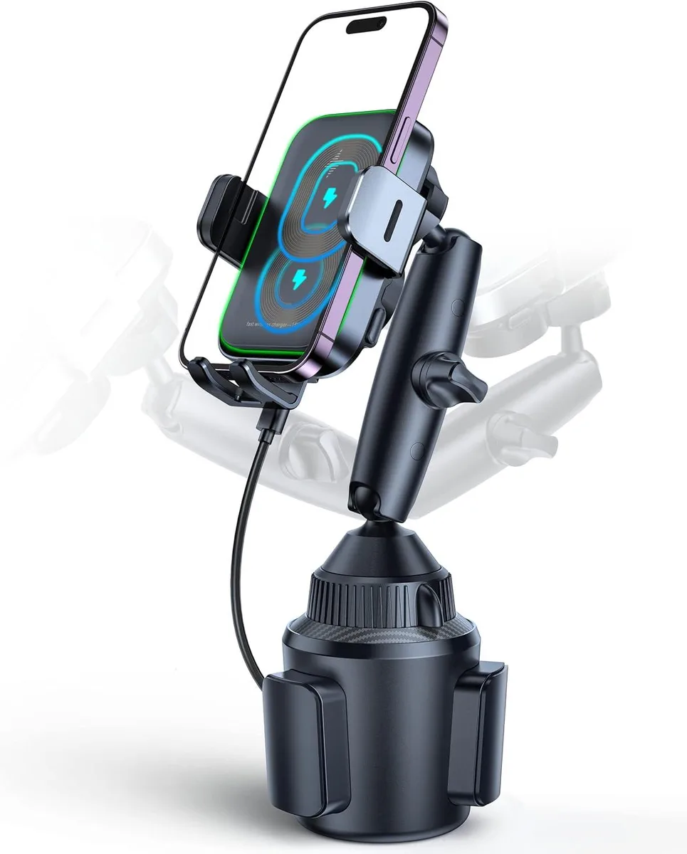 Leelbox Leelbox Dual Coil Wireless Car Charger 15W Cup Holder Auto Clamping 4.7-6.9 — product photo