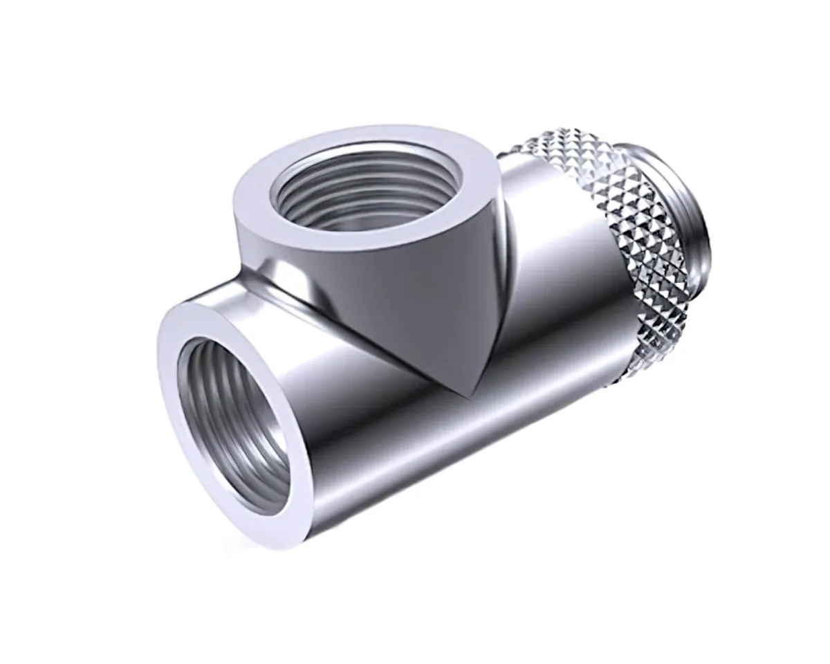 Bykski Bykski G 1/4in Male to Dual Female 90° Rotary T Adapter Fitting Silver — product photo