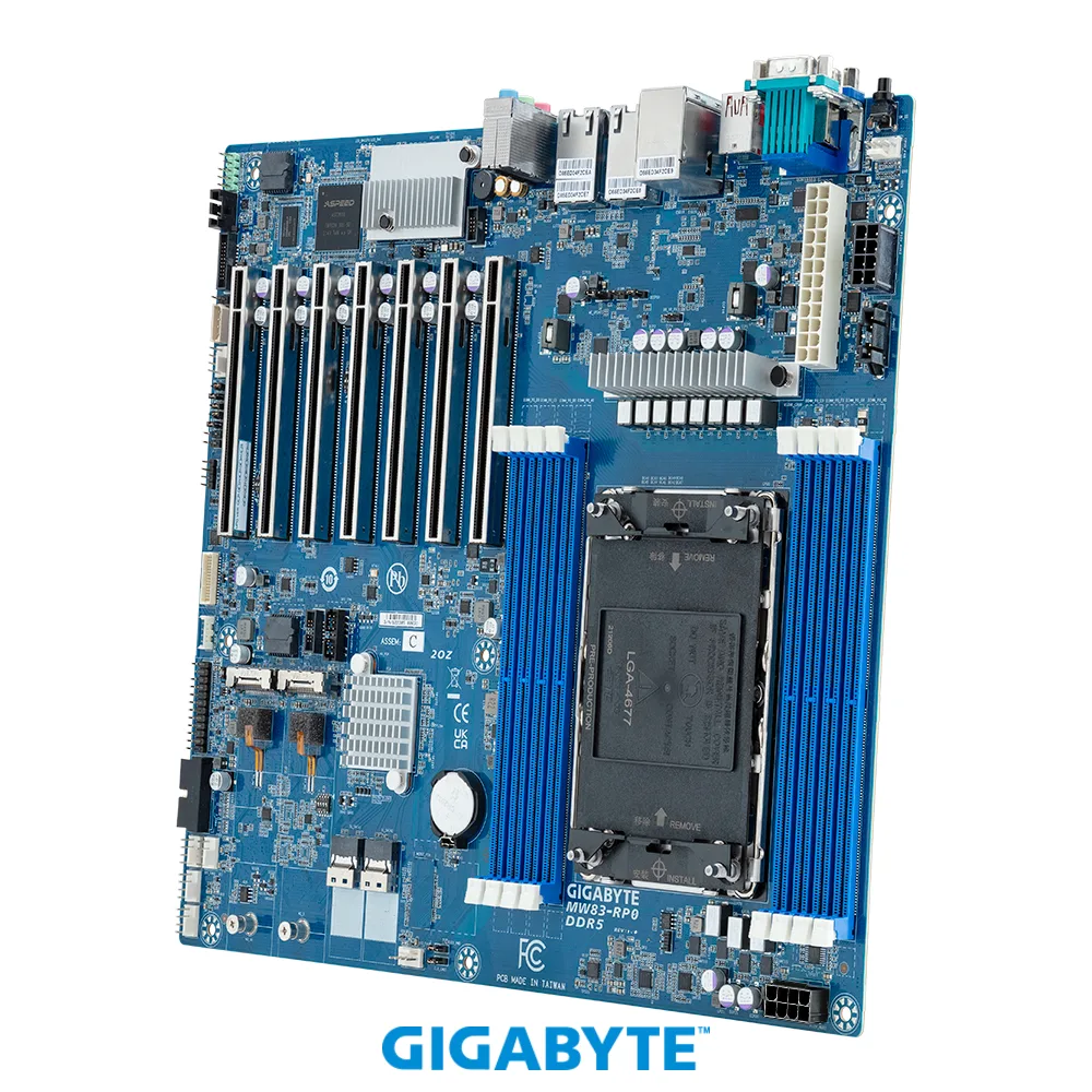GIGABYTE GIGABYTE MW83-RP0 server motherboard, LGA 4677, Intel W790, 8-channel DDR5, 5 PCIe 5.0 x16, 2x 10Gbps LAN — product photo