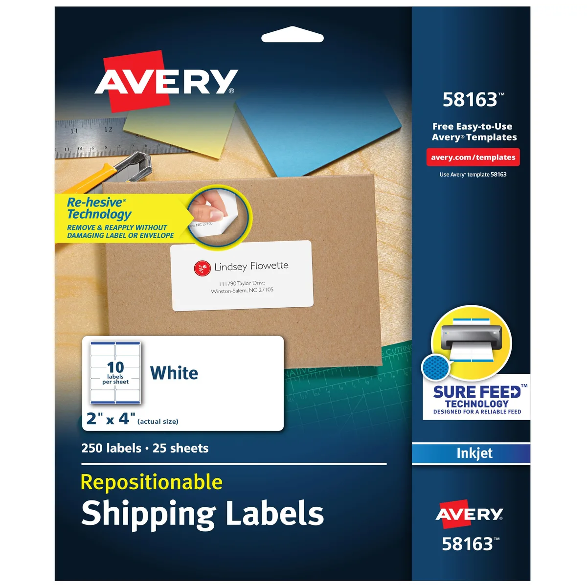 Pack of 250 white repositionable labels, model 58163