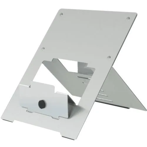 Silver adjustable laptop riser with five height settings