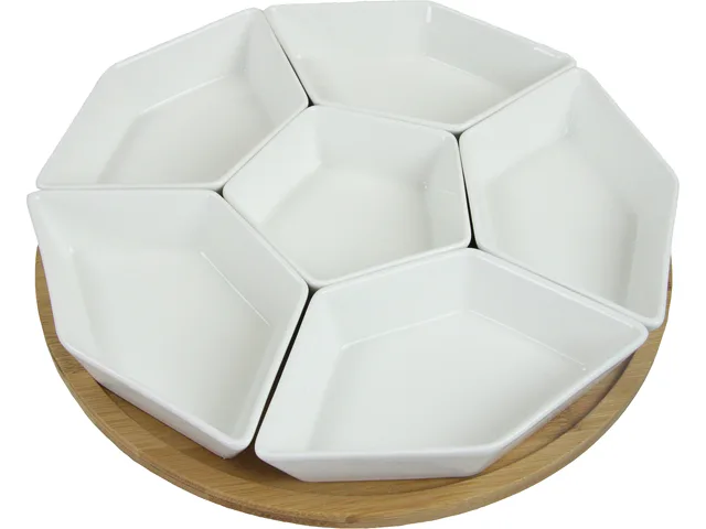 Elama Elama EL-190B 12 Inch 7pc Condiment Server Set with Bamboo Lazy Susan Tray — product photo