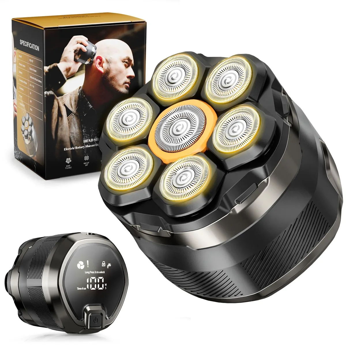 Black and silver electric shaver with 7D floating head system