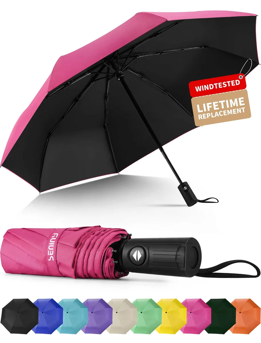 Seniny Automatic Travel Umbrella 42.5" Pink — product photo