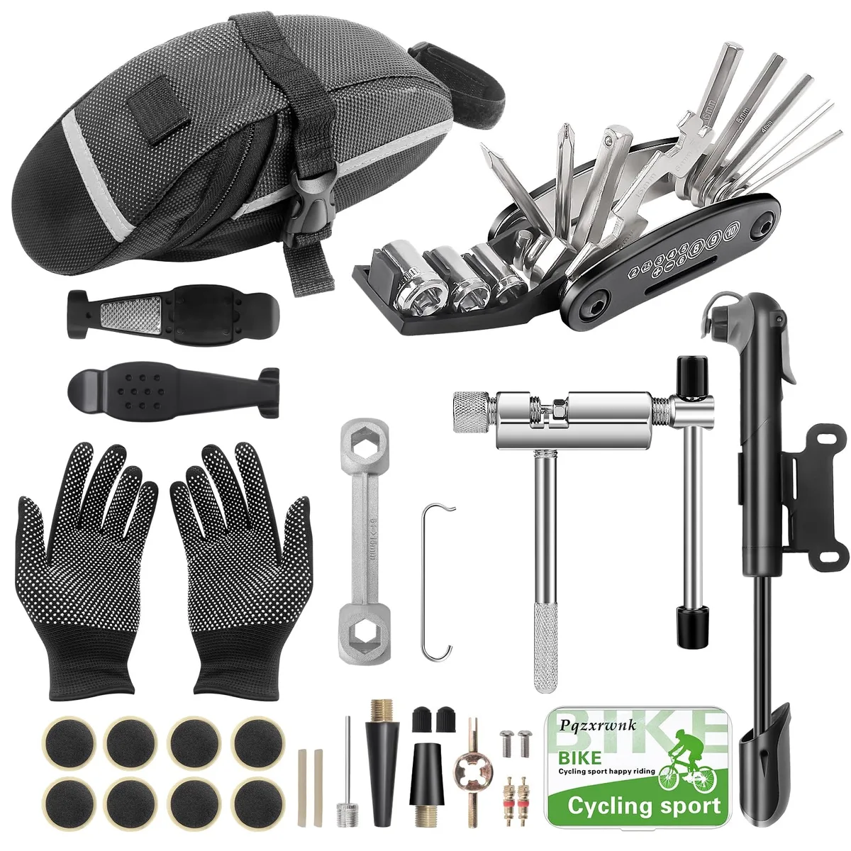  Pqzxrwnk 27-Piece Bike Repair Kit with 120 PSI Mini Pump and 16-in-1 Multitool — product photo