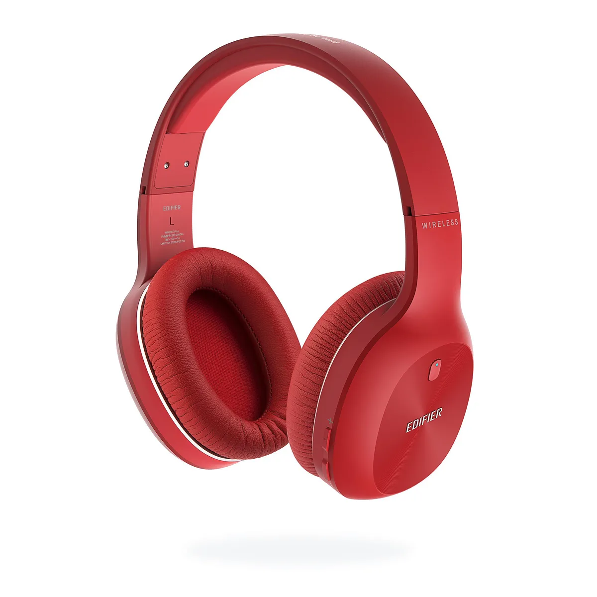 Red over-ear headphones with padded ear cups and adjustable headband