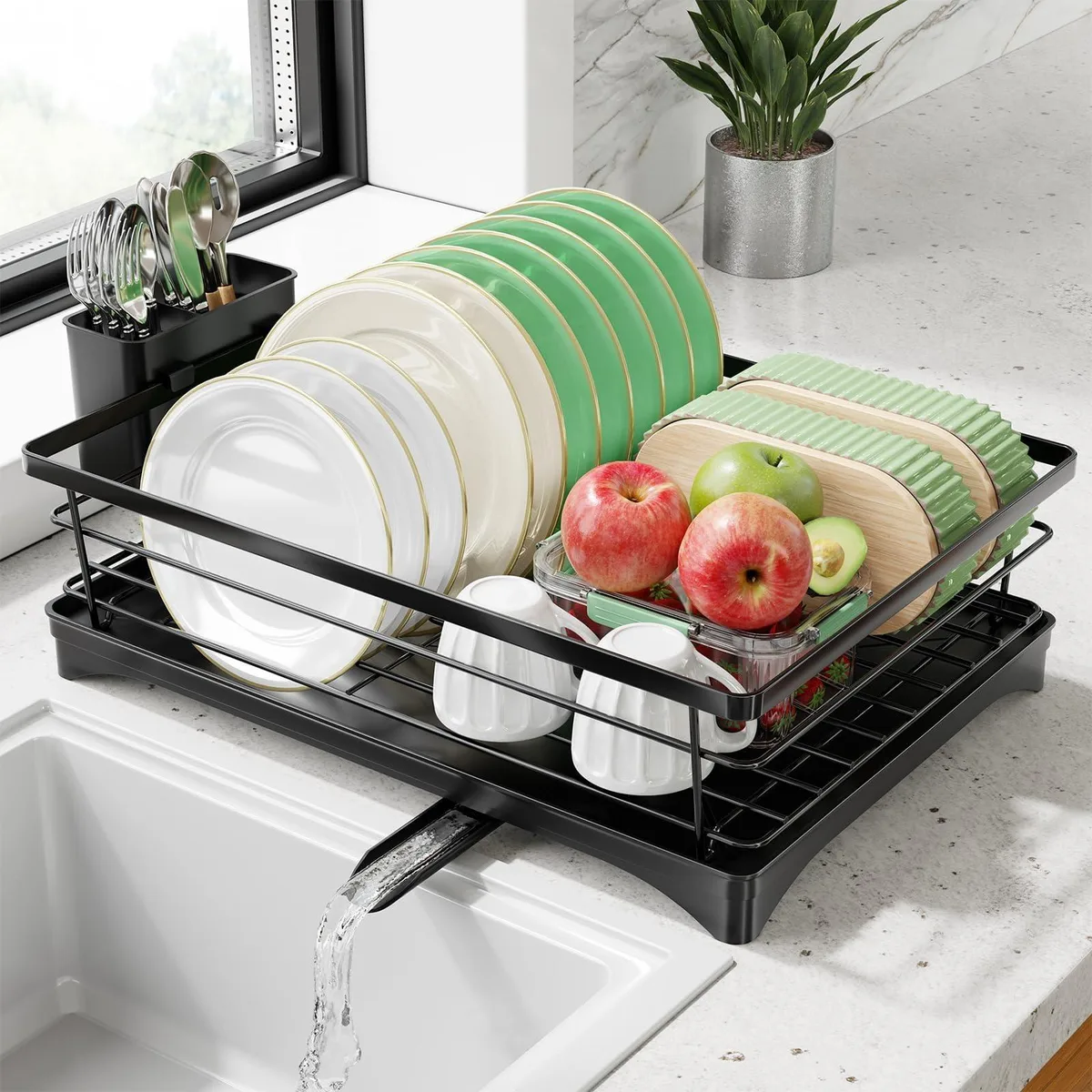 Stainless Steel Dish Drying Rack Black 17×12 in — product photo