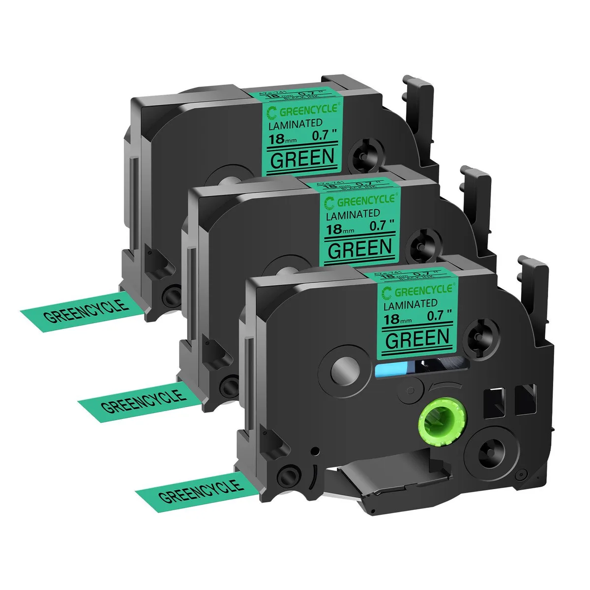 GREENCYCLE GREENCYCLE TZe-741 18mm Black on Green Laminated Tape 3 Pack — product photo