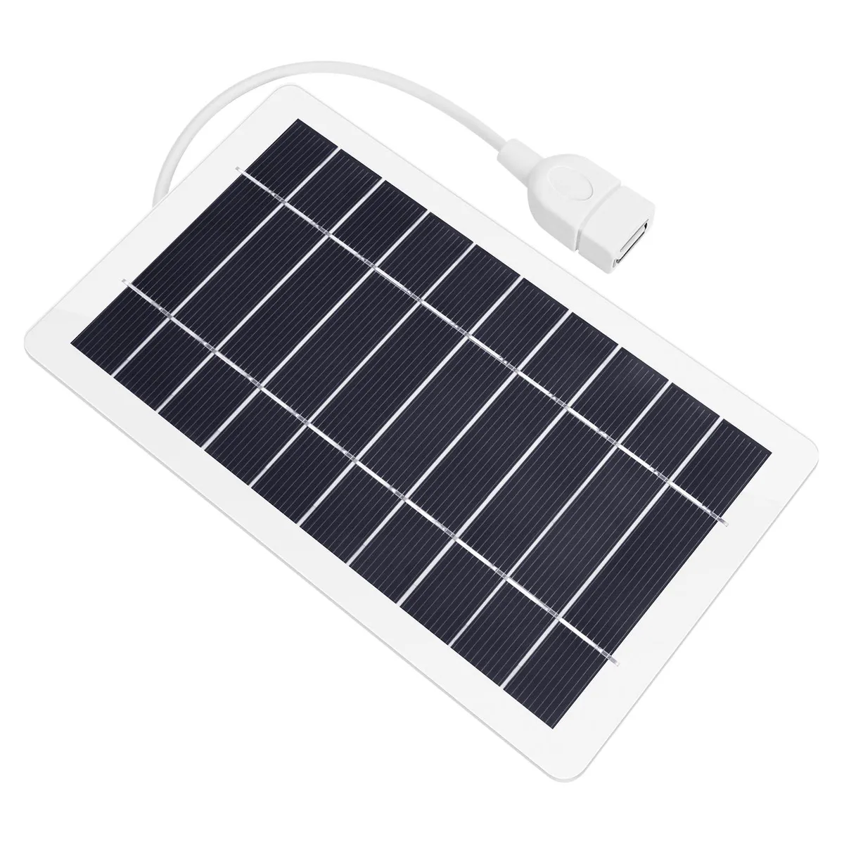 White rectangular solar panel with USB port, compact and lightweight