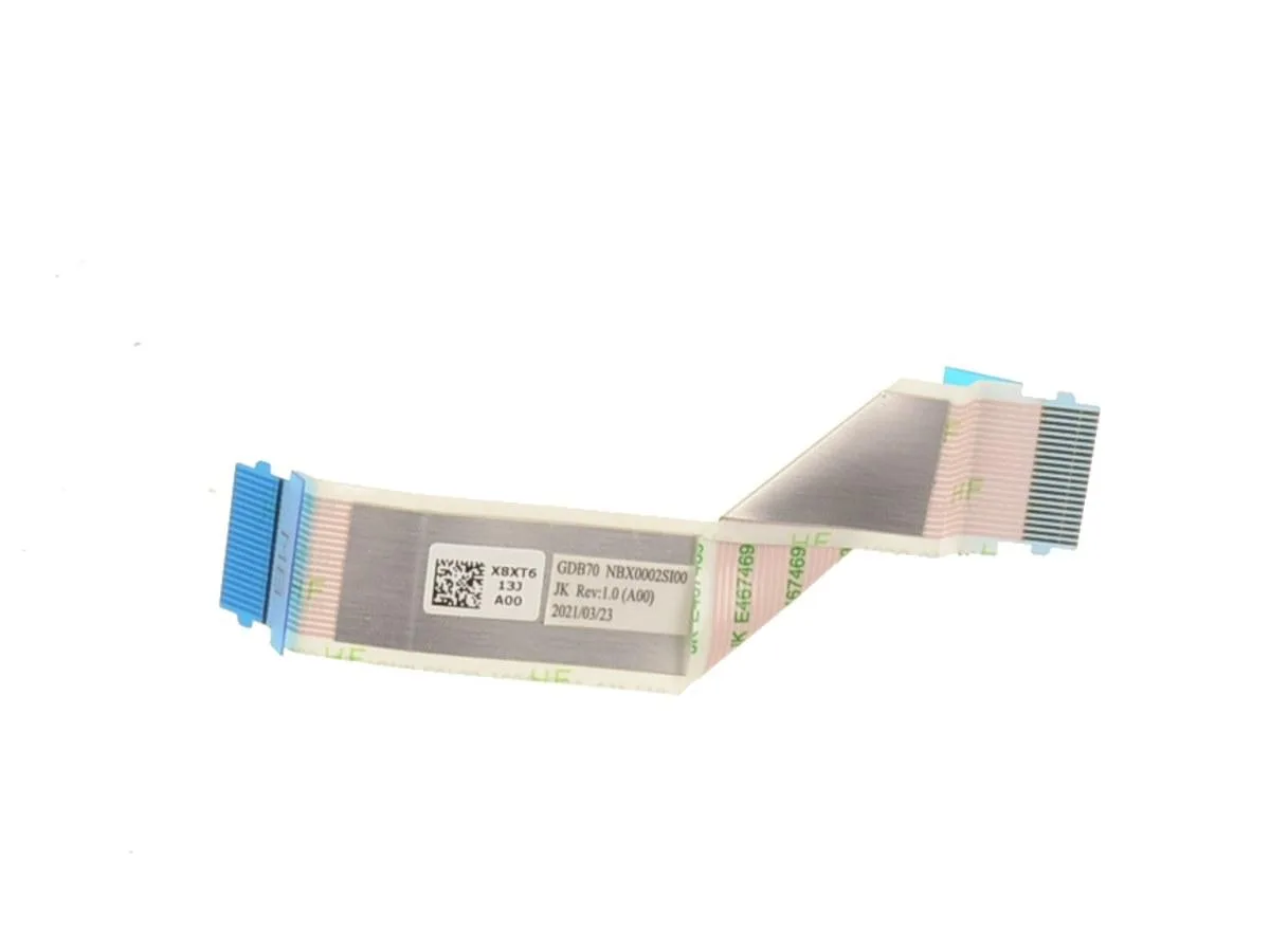 Flat orange ribbon cable with black connectors on each end