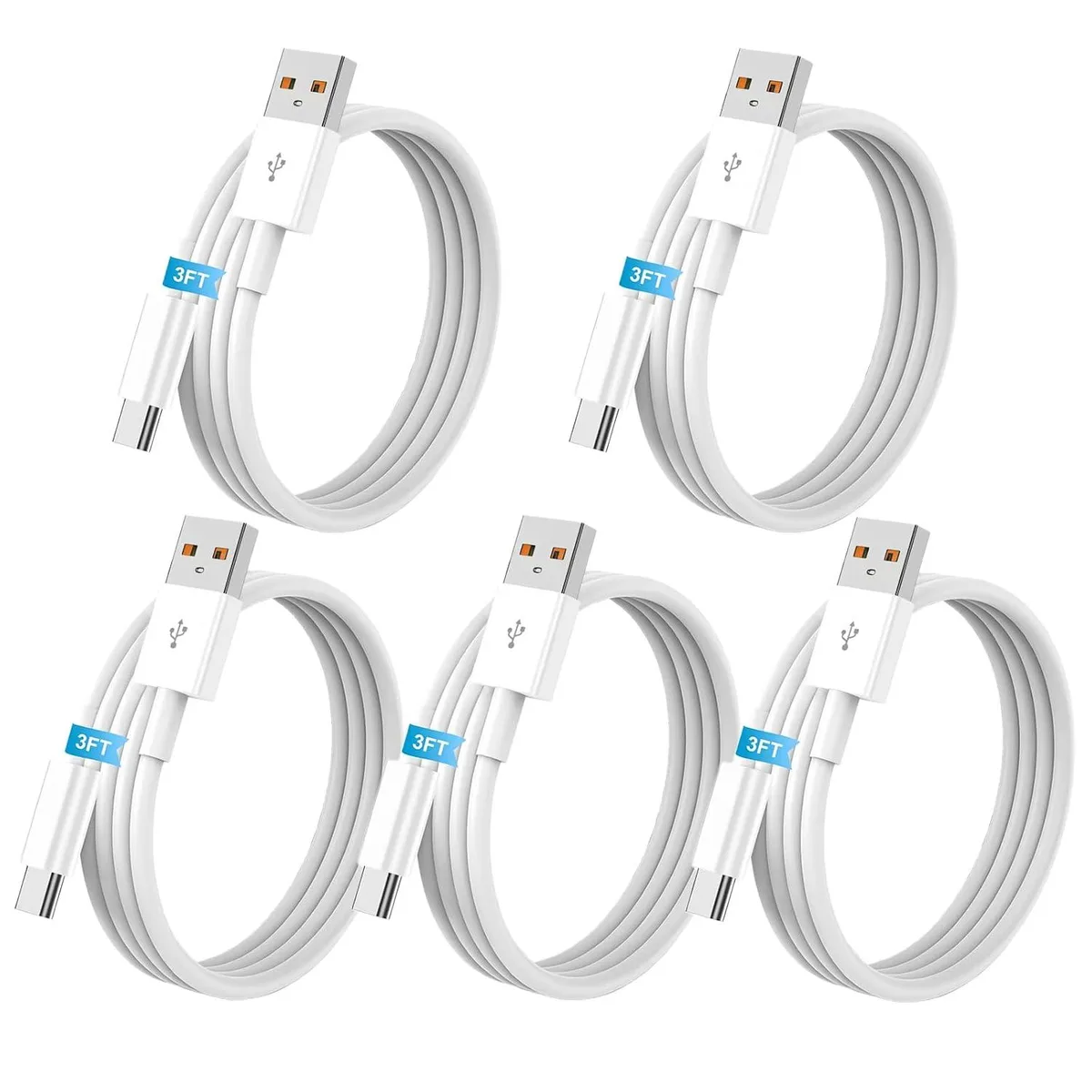 Kootion Kootion USB-A to USB-C Cable 60W 6A 3.3ft 5-Pack White — product photo