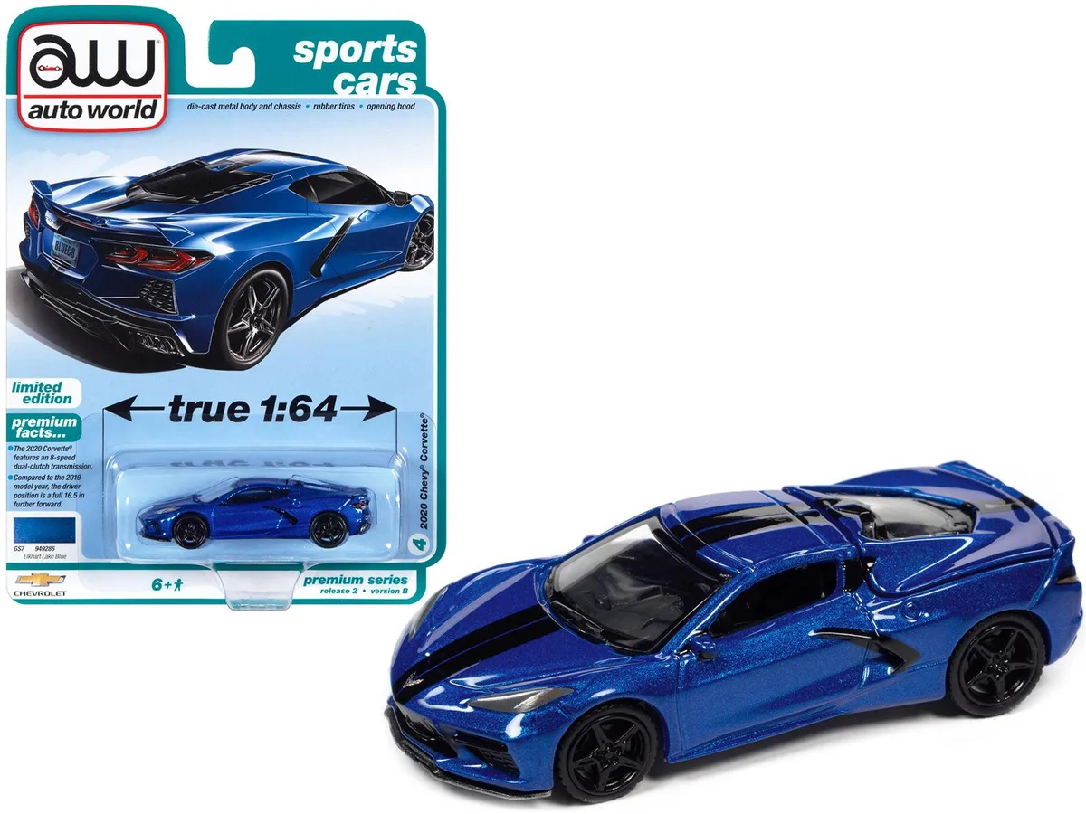 auto world Auto World 2020 Chevrolet Corvette Elkhart Lake Blue Metallic 1/64 Diecast Car — product photo