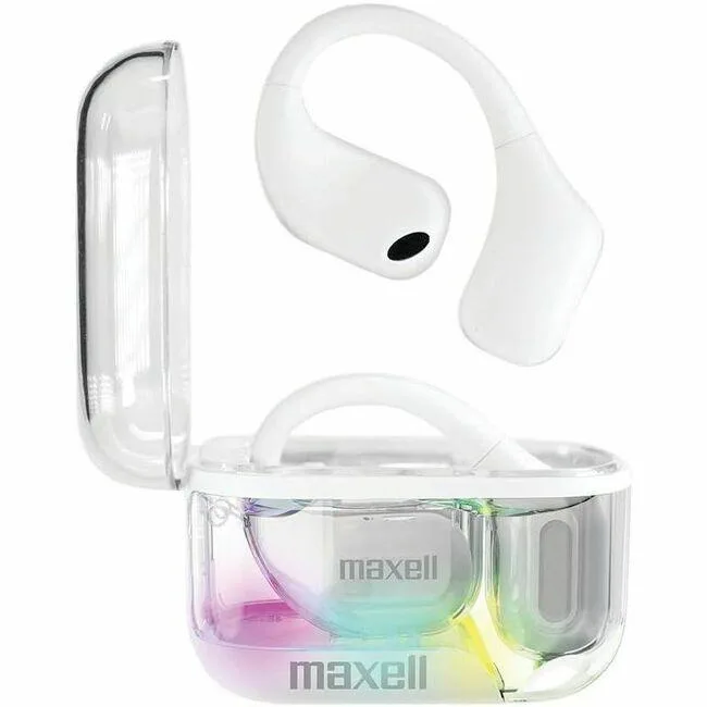 Pair of white open-ear wireless earhooks with behind-ear loops